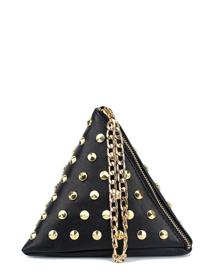 Digital Dress Room Black Studded Detail Triangle PU Bag